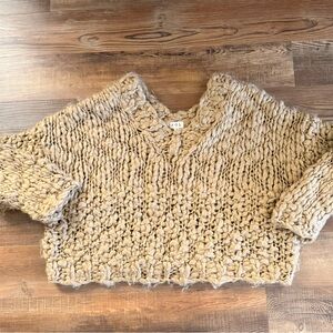 POL Chunky Knit Toffee V-Neck Sweater